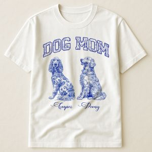 Dog Mom Toile De Jouy Chinoiserie Custom Dog Breeds - PersonalizedOne Size Shirt