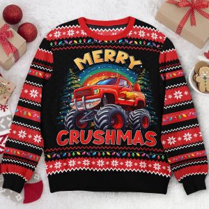 Merry Crushmas Monster Truck Christmas For Kids - Personalized Ugly Sweater