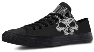 Skull Barcode Black Low-Top Sneakers - Edgy Streetwear Shoes