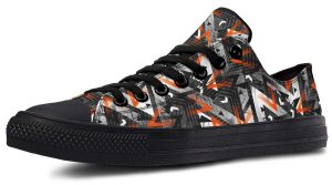 Orange Polygon Pattern Black Low-Top Sneakers - Geometric Streetwear