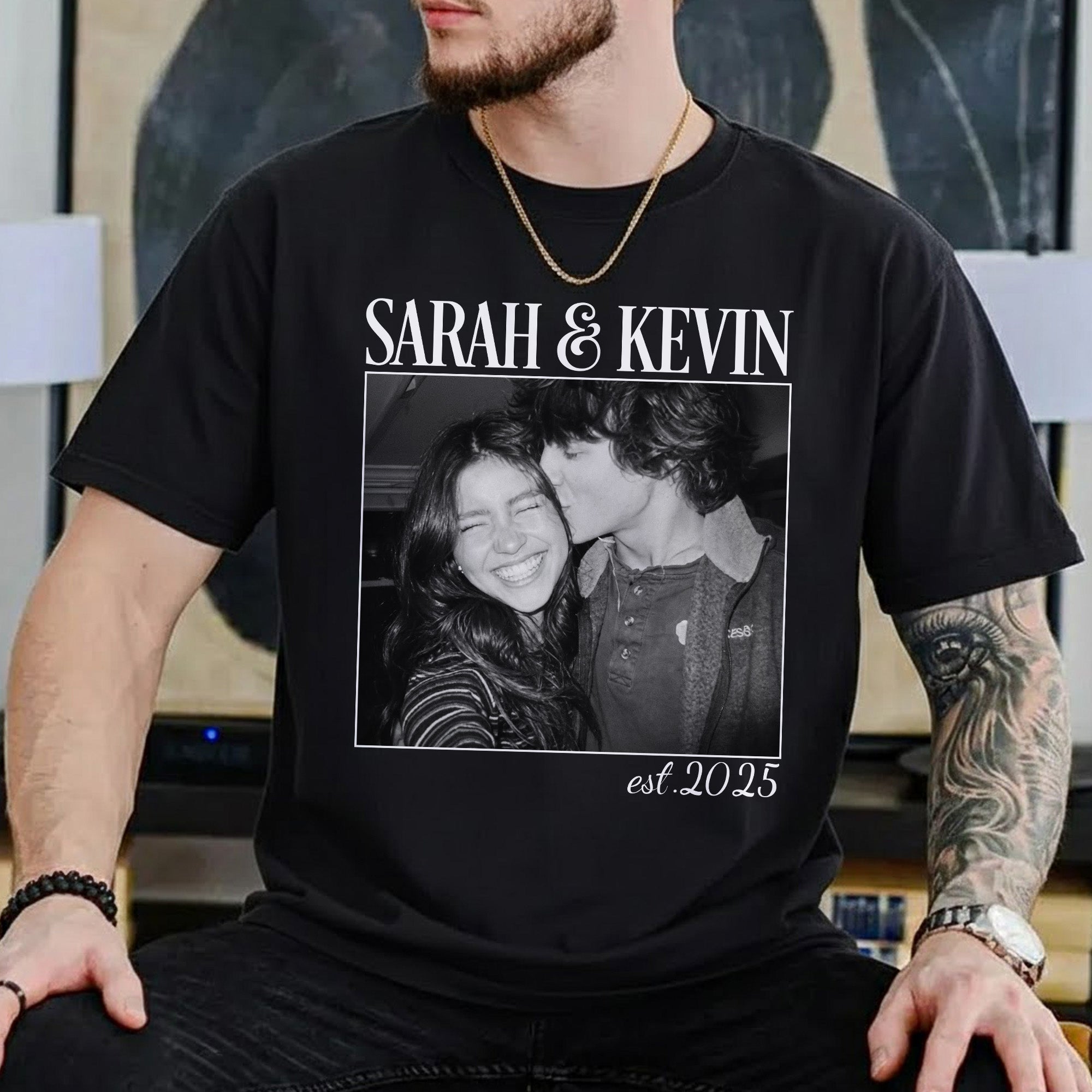 Vintage Couple Picture Matching, Anniversary Gift, Valentine's Day Gifts - Personalized Photo Comfort Tee - Image 5